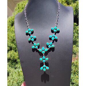 Sterling Silver Turquoise 9-Station Lariat Necklace Southwest